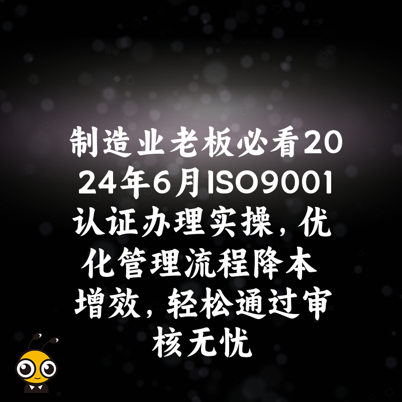 制造业老板必看2024年6月ISO9001认证办理实操，优化管理流程降本增效，轻松通过审核无忧
