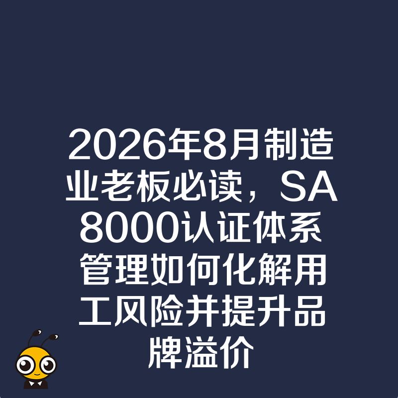 2026年8月制造业老板必读，SA8000认证体系管理如何化解用工风险并提升品牌溢价